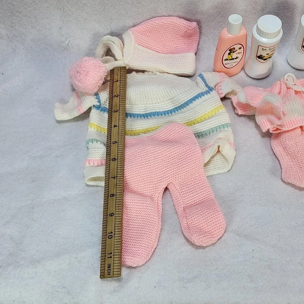 Vintage Baby Doll Clothes Lot Knit Outfits Accessories Bottles Play Set - Picture 2 of 12
